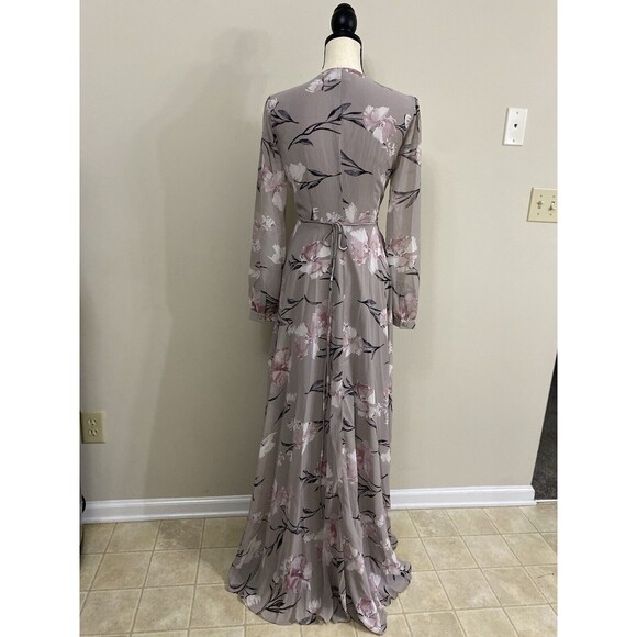 Lulus Loving You Dusty Purple Floral Print Long Sleeve Wrap Maxi Dress Size S - Picture 4 of 8
